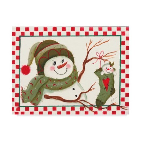 Beverly Johnston 'Snowman With Stocking' Canvas Art,18x24